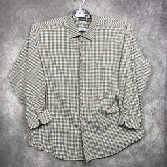 Van Heusen Shirt Mens 18 34/35 Plaid Big Fit Wrinkle Free Button Up Long Sleeve - Picture 1 of 11